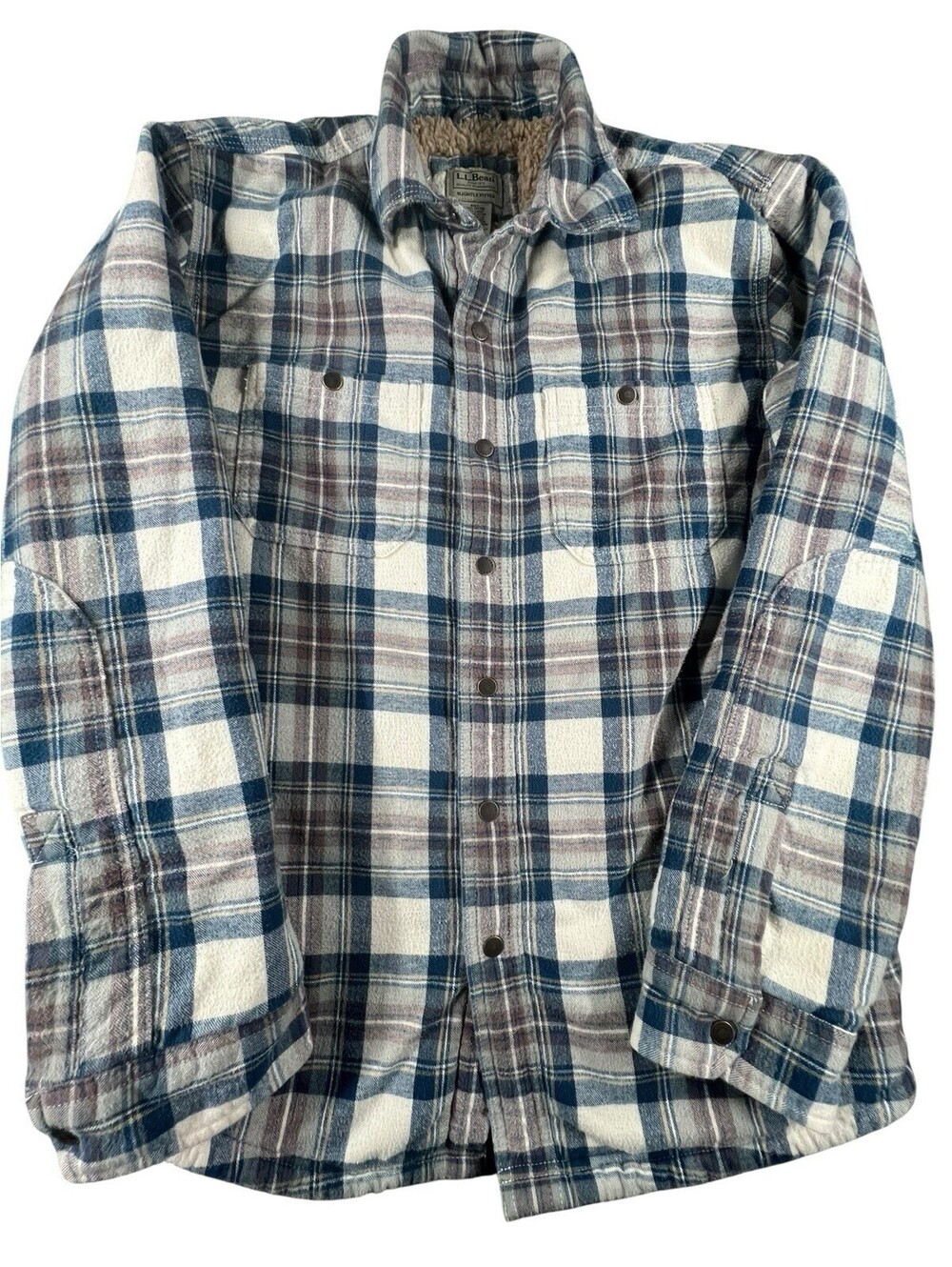 L.L. Bean Sherpa Lined Flannel Jacket Plaid Shacket Women’s M - Picture 2 of 5